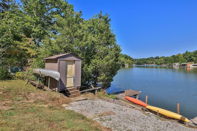 dock area with a water view