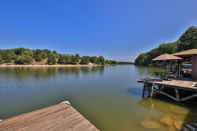 view of dock with a water view