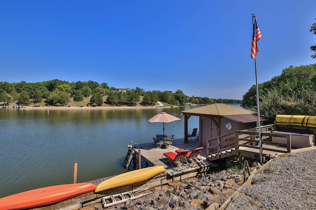 view of dock with a water view