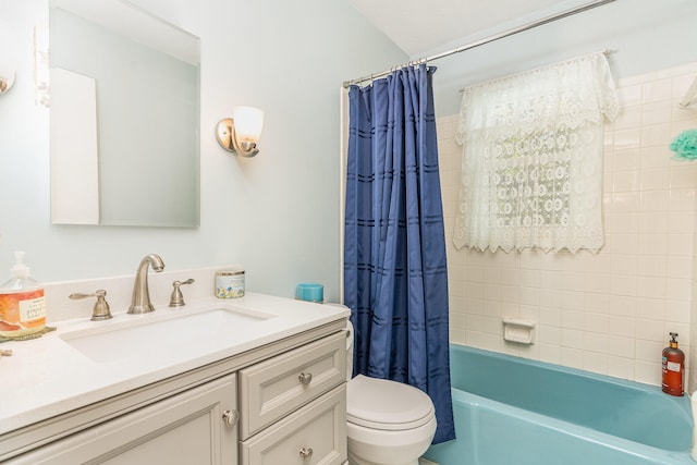 full bathroom featuring vanity, toilet, and shower / tub combo