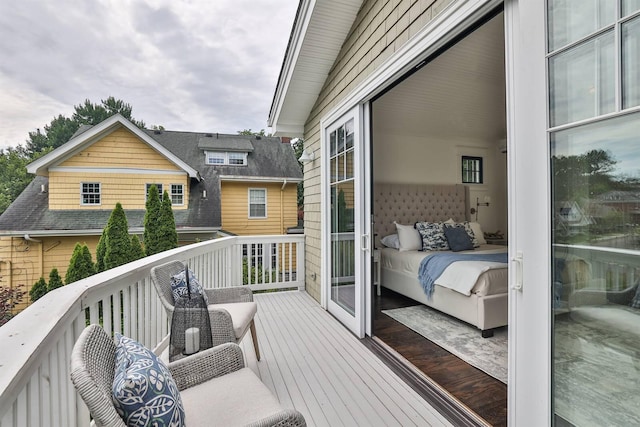 wooden balcony with a deck