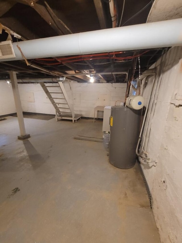 basement with water heater