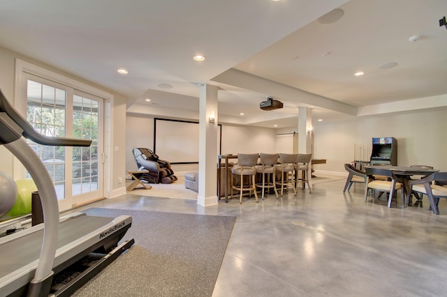 exercise area featuring indoor bar