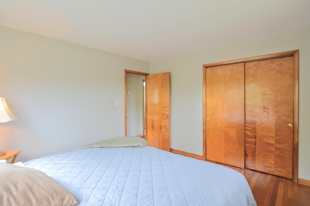 bedroom featuring a closet and dark hardwood / wood-style flooring