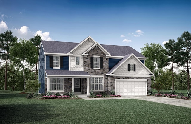 craftsman house featuring a garage and a front yard