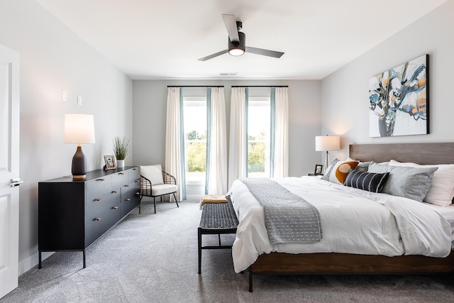 bedroom featuring carpet flooring and ceiling fan