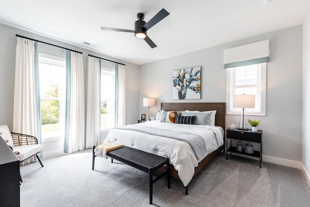 bedroom featuring ceiling fan and carpet flooring