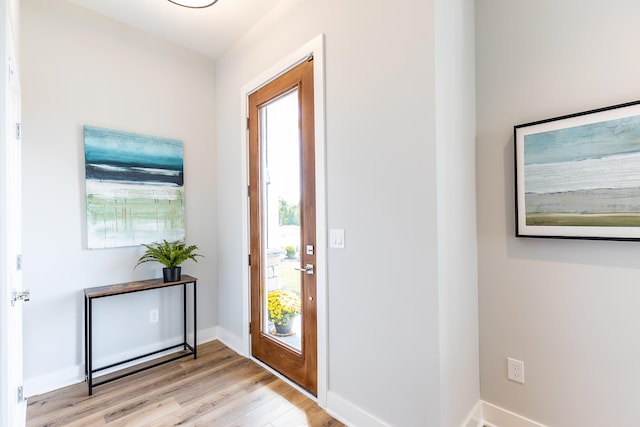 foyer entrance with light hardwood / wood-style flooring and plenty of natural light