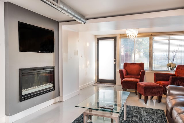 living room with a chandelier