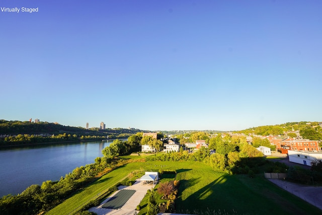 aerial view with a water view