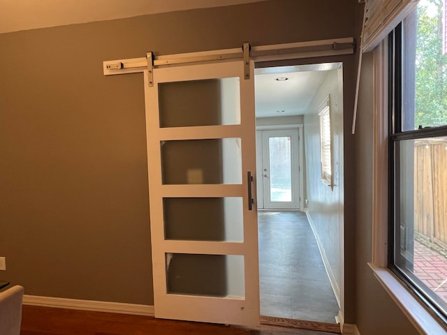 hallway with a barn door