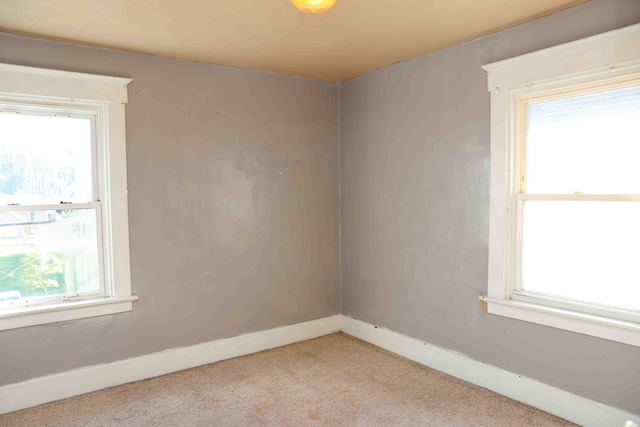 empty room featuring a wealth of natural light and light carpet