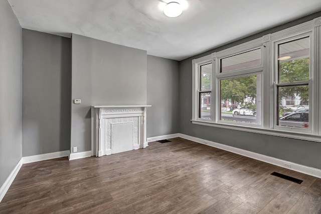 unfurnished living room featuring dark hardwood / wood-style floors