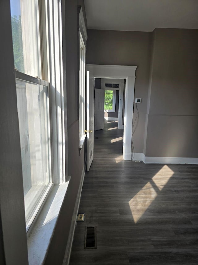 hall with dark wood-type flooring