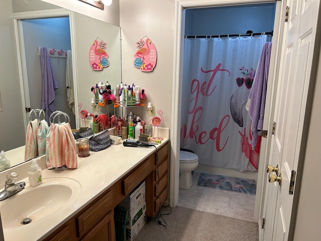 full bathroom featuring tile patterned flooring, vanity, toilet, and shower / tub combo