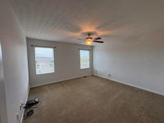 spare room with a wealth of natural light, carpet floors, and a textured ceiling