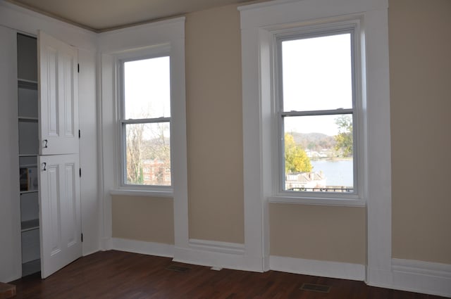 entryway with a wealth of natural light and dark hardwood / wood-style floors