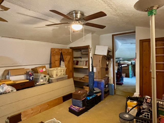 storage room featuring ceiling fan