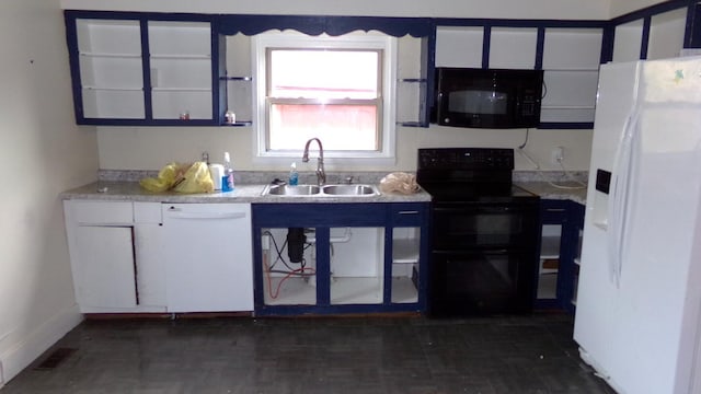 kitchen featuring white cabinetry, sink, and black appliances