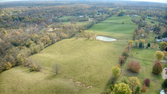 aerial view featuring a water view and a rural view