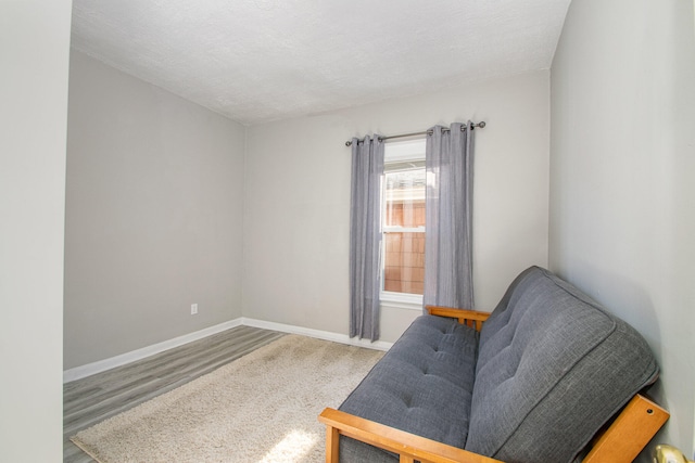 sitting room with wood-type flooring and a textured ceiling