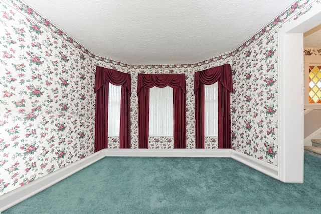 spare room featuring a textured ceiling and carpet floors