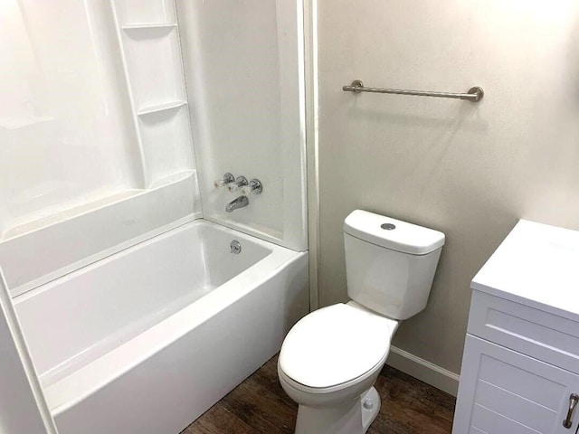 full bathroom with wood-type flooring, vanity, toilet, and shower / tub combination