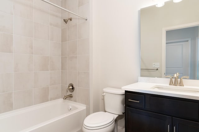 full bath featuring toilet, shower / bathtub combination, and vanity