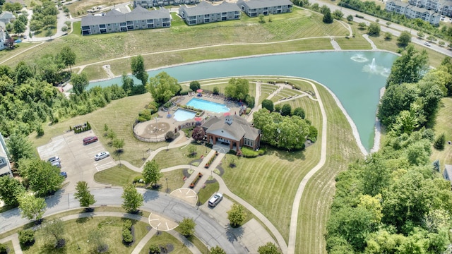 drone / aerial view featuring a water view