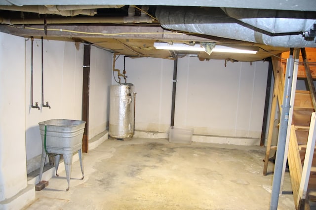 basement featuring gas water heater