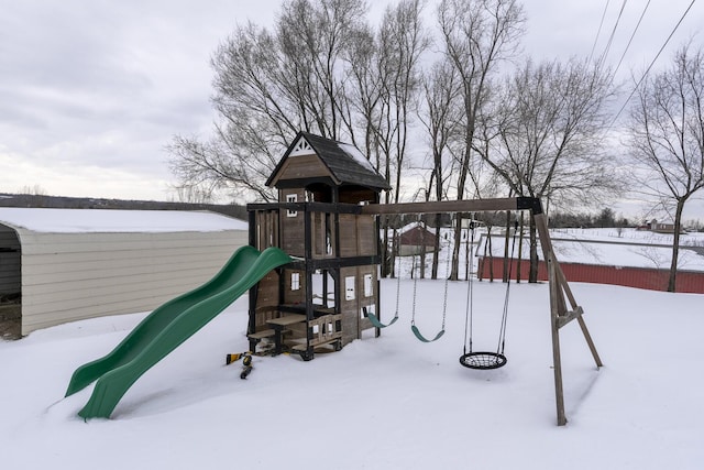 view of snow covered playground