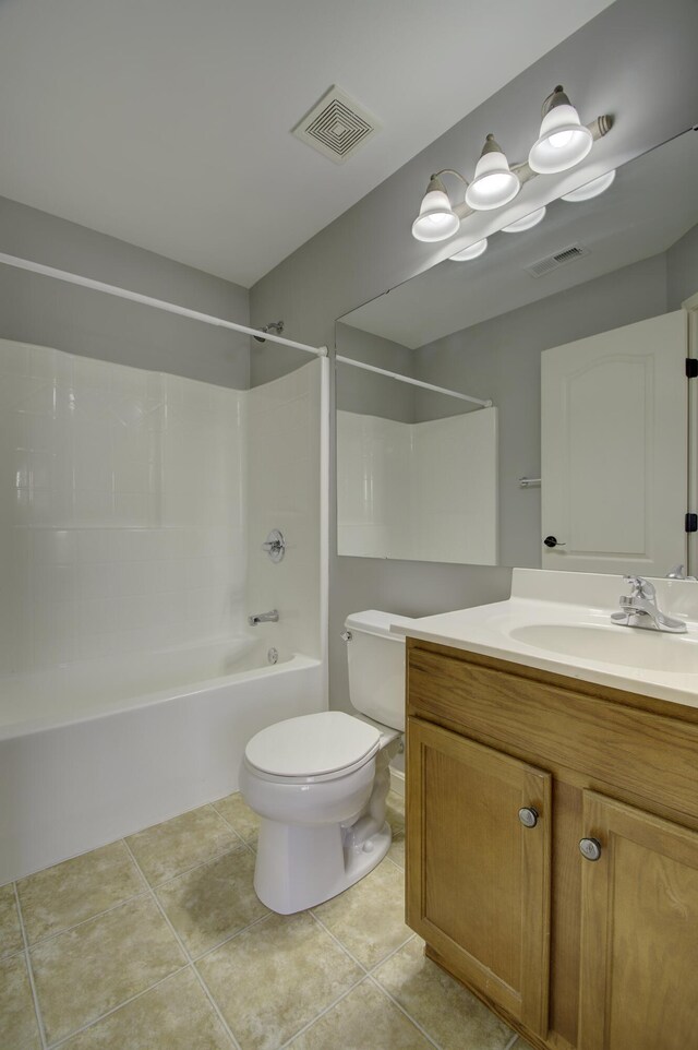 full bathroom with tile patterned flooring, vanity, toilet, and tub / shower combination