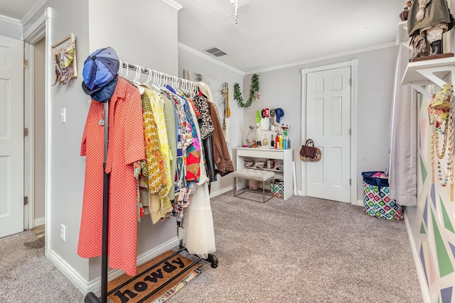 spacious closet with carpet flooring and visible vents