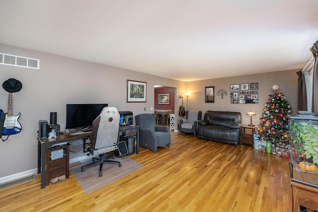 office area featuring light hardwood / wood-style flooring