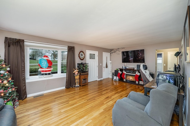 living room with light hardwood / wood-style flooring