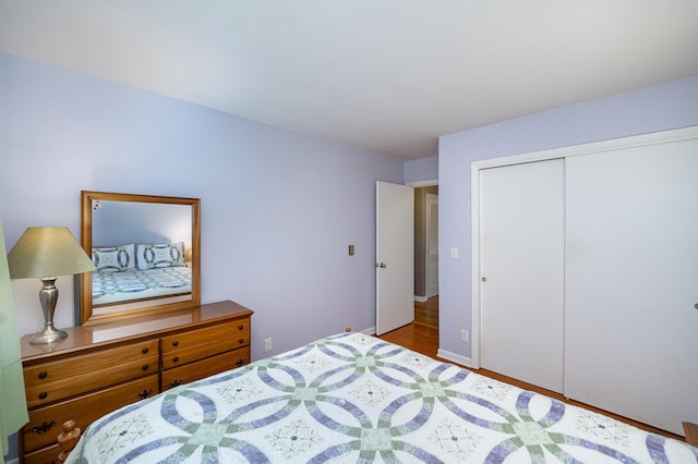 bedroom with a closet and wood-type flooring