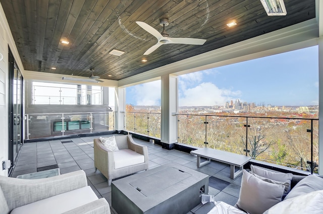 sunroom featuring a wealth of natural light and wood ceiling