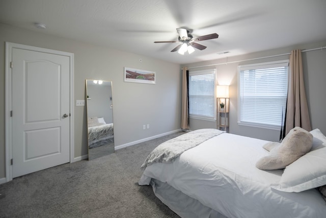 bedroom with carpet flooring and ceiling fan