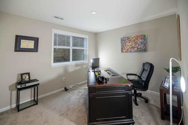 view of carpeted office space