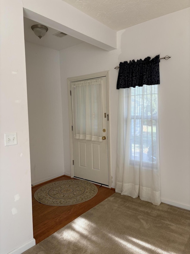 foyer with hardwood / wood-style flooring and a textured ceiling