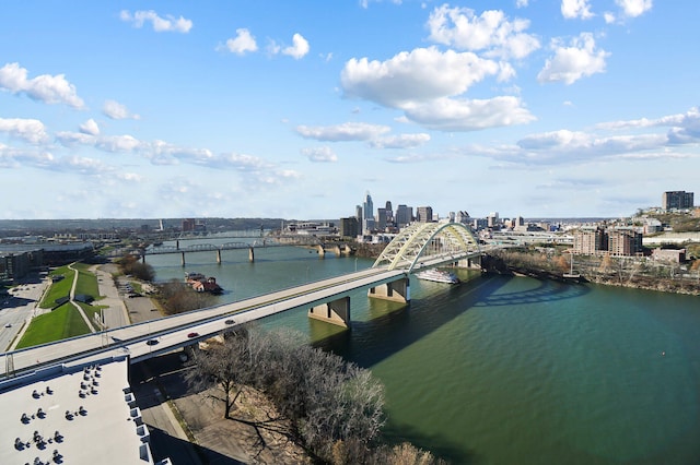 bird's eye view featuring a water view