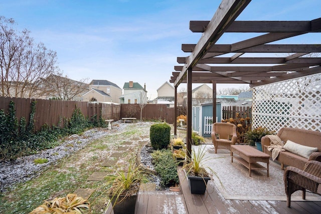 view of patio / terrace with a pergola and an outdoor hangout area