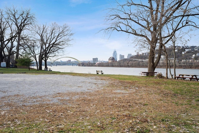 view of yard with a water view