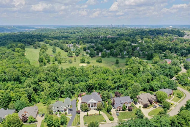 bird's eye view with a residential view and a wooded view