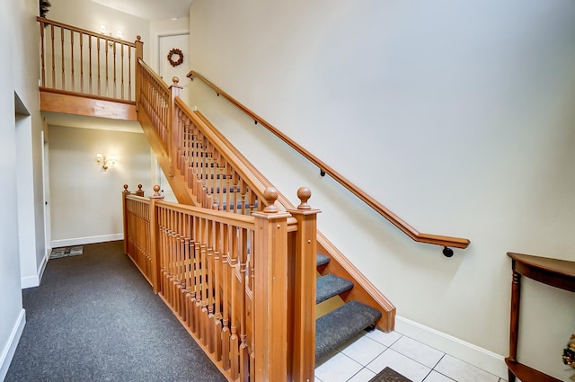 stairway with carpet flooring