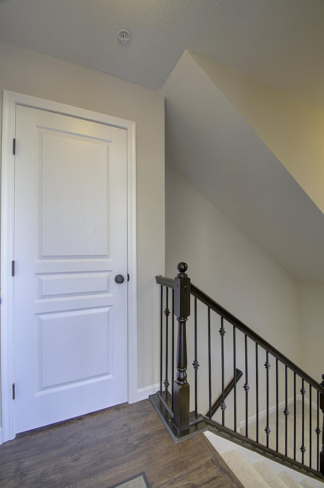 staircase with wood-type flooring