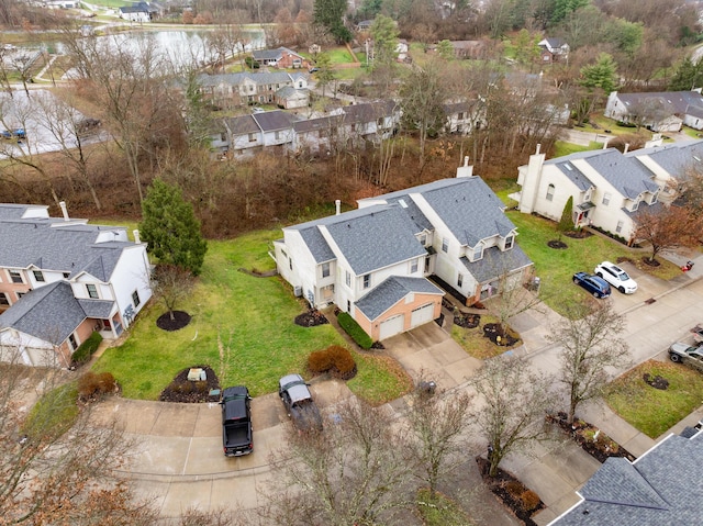 aerial view with a water view