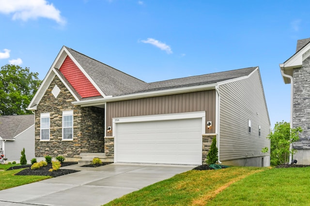 2516 Winners Post Way, Burlington, KY 41005 - craftsman inspired home with stone siding, a garage, a front lawn, and concrete driveway