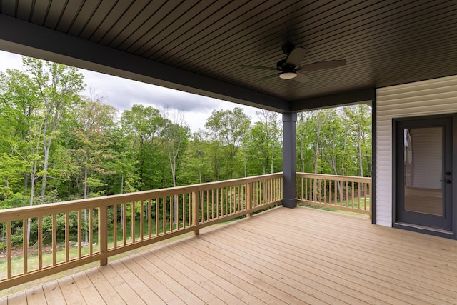 3850 Sherbourne Dr, Independence, KY 41051 - wooden deck with ceiling fan and a wooded view