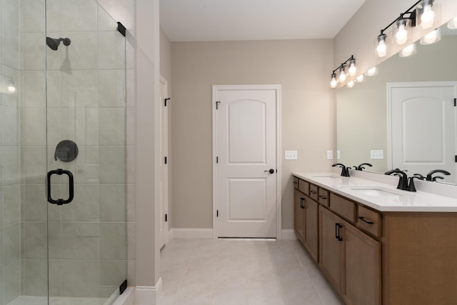 3850 Sherbourne Dr, Independence, KY 41051 - full bathroom featuring tile patterned flooring, a stall shower, baseboards, and double vanity
